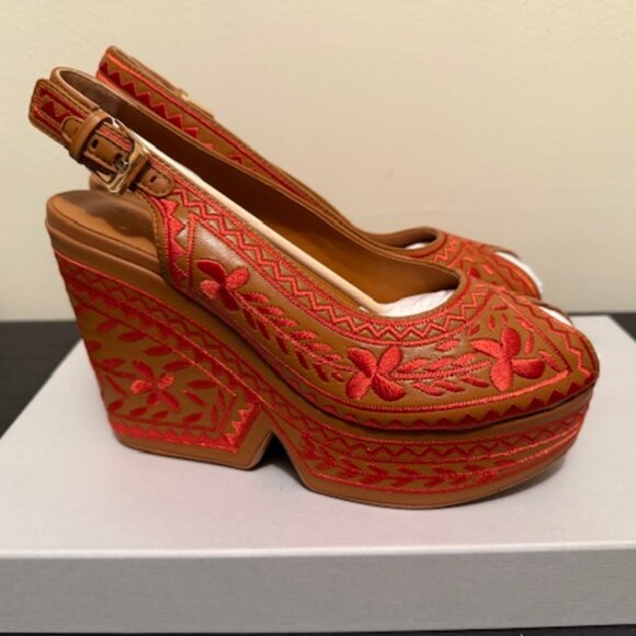 Robert Clergerie Shoes - Robert Clergerie Embroidered Dylan Platform, Brown/Tan/Orange- Sz 39 EU/8.5US